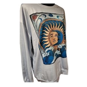 Trendy Sun Moon Stars Sweatshirt XL Boho New
